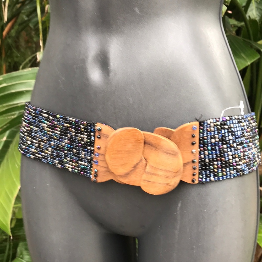 Beaded iridescent and Wood belt